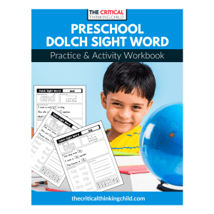 English Vocabulary Level 1 Dolch Sight Words Activity Workbook Pre-K